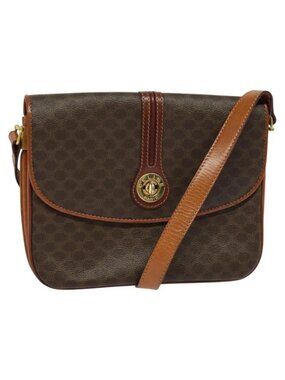 Authentic CELINE Macadam Canvas Shoulder Bag PVC Leather Brown Gold